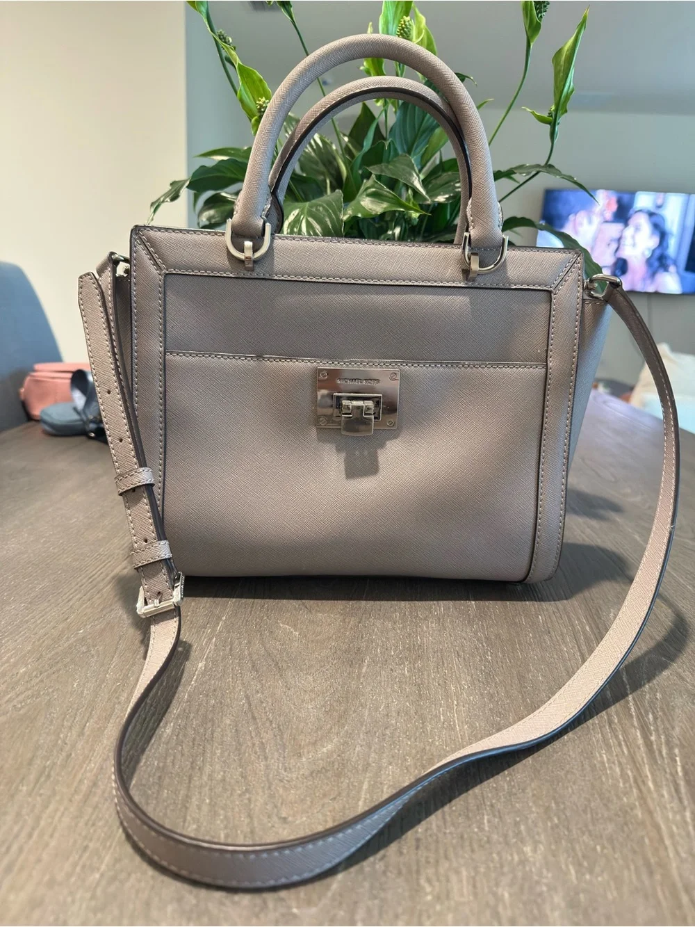 Michael Kors Taupe Leather Satchel with Removable Strap